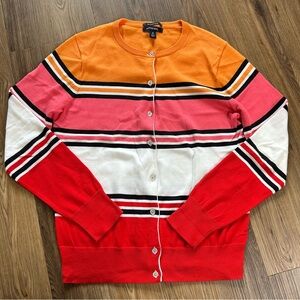 Lands' End Sweater‎ Cardigan Button Women Small 6-8 Striped Bright Cotton Preppy